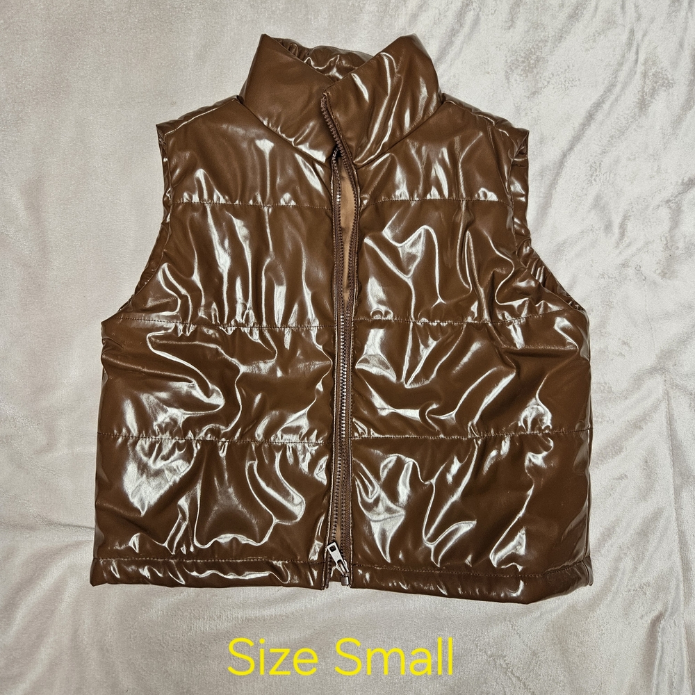 Quilted Shiny Puffer Vest in Brown
